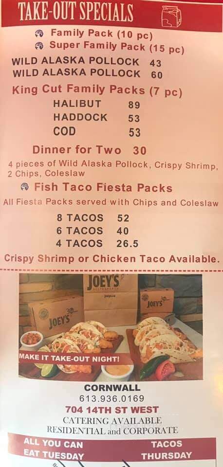 Joey's Only Seafood Restaurants - Cornwall, ON menu_pic