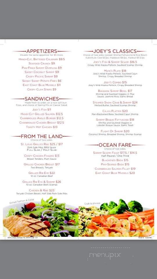 Joey's Only Seafood Restaurants - Cornwall, ON menu_pic