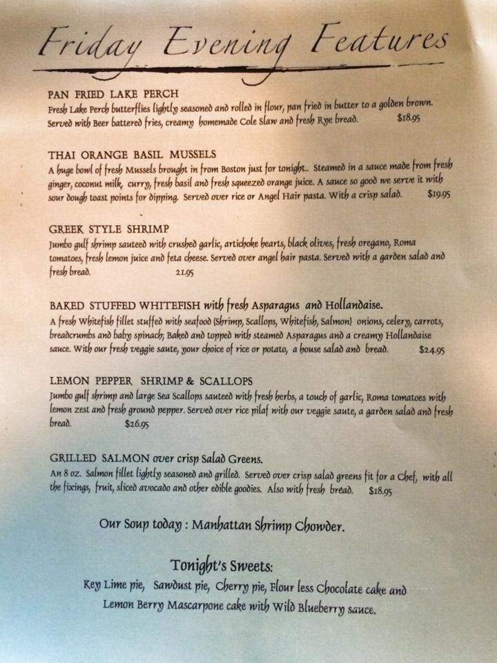 Shoreline Restaurant - Ellison Bay, WI menu_pic