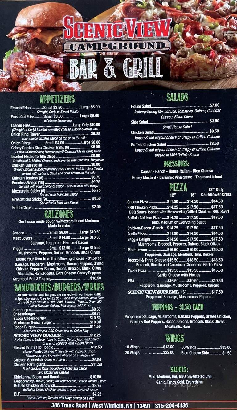 Scenic View Bar & Grill - West Winfield, NY menu_pic