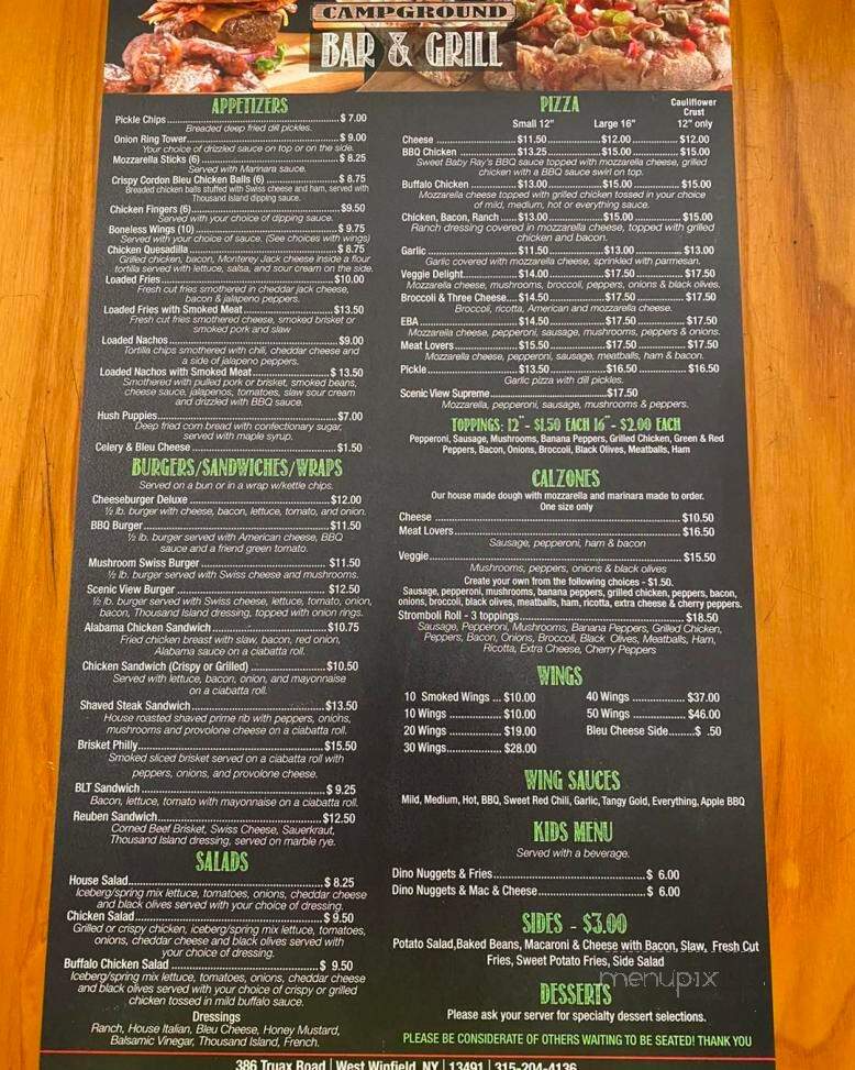 Scenic View Bar & Grill - West Winfield, NY menu_pic