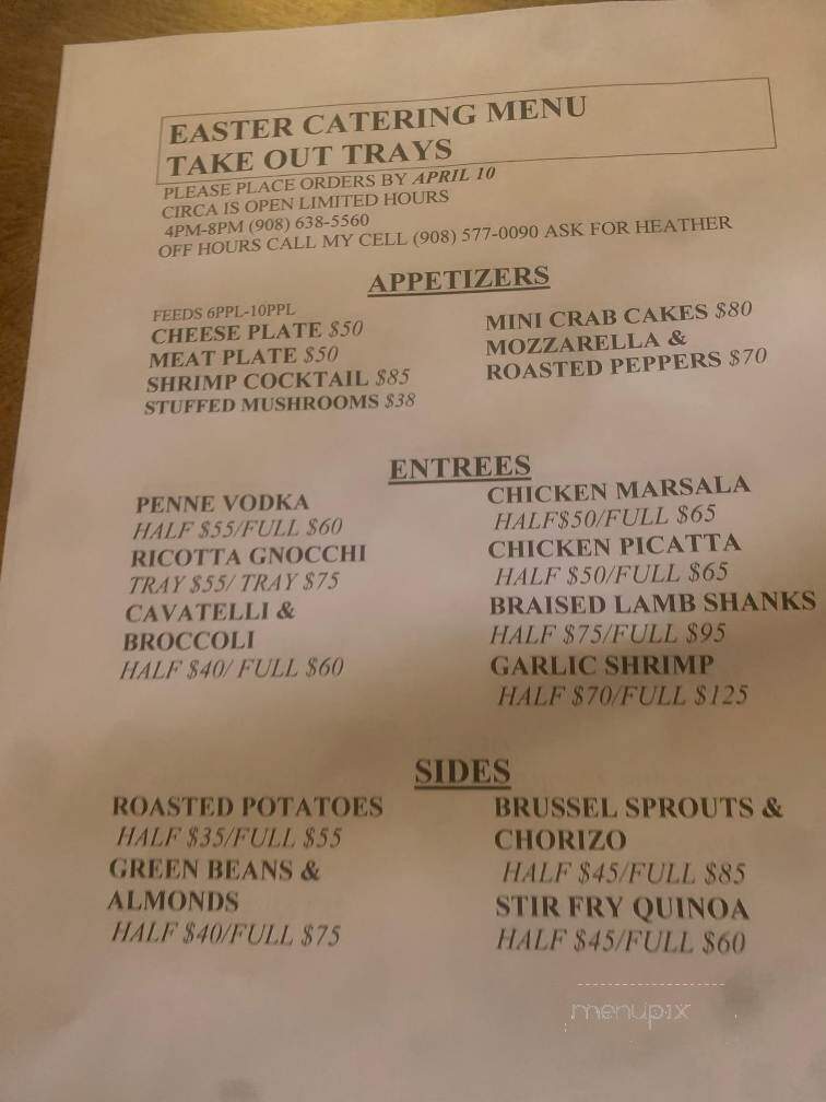 Circa Restaurant - High Bridge, NJ menu_pic