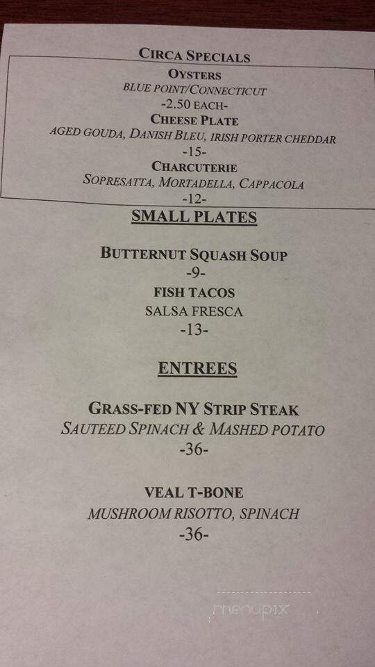 Circa Restaurant - High Bridge, NJ menu_pic