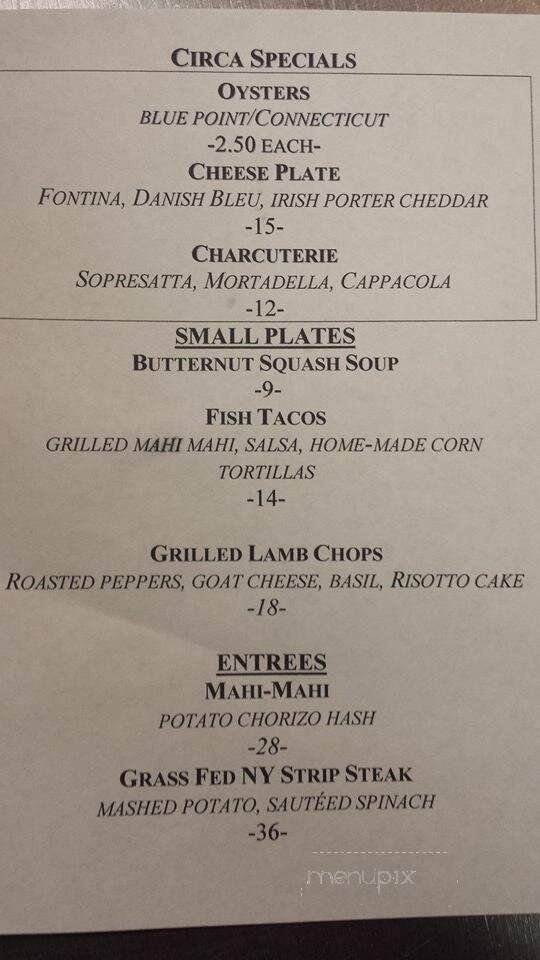 Circa Restaurant - High Bridge, NJ menu_pic