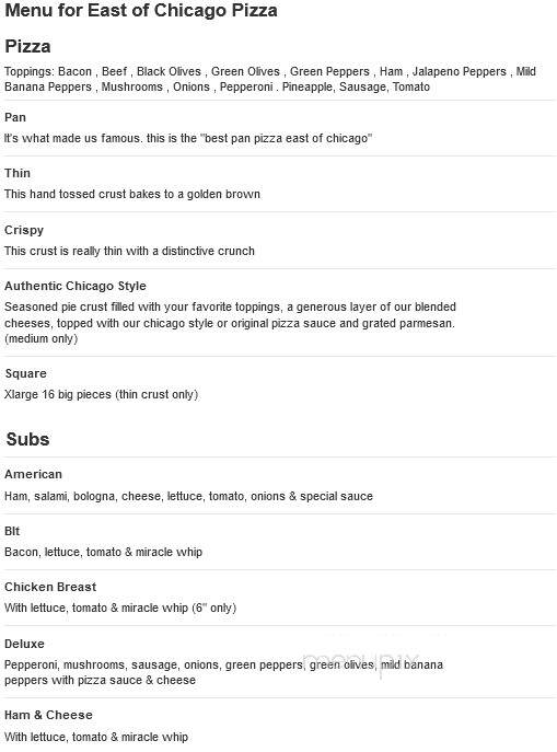 East Of Chicago - Willard, OH menu_pic