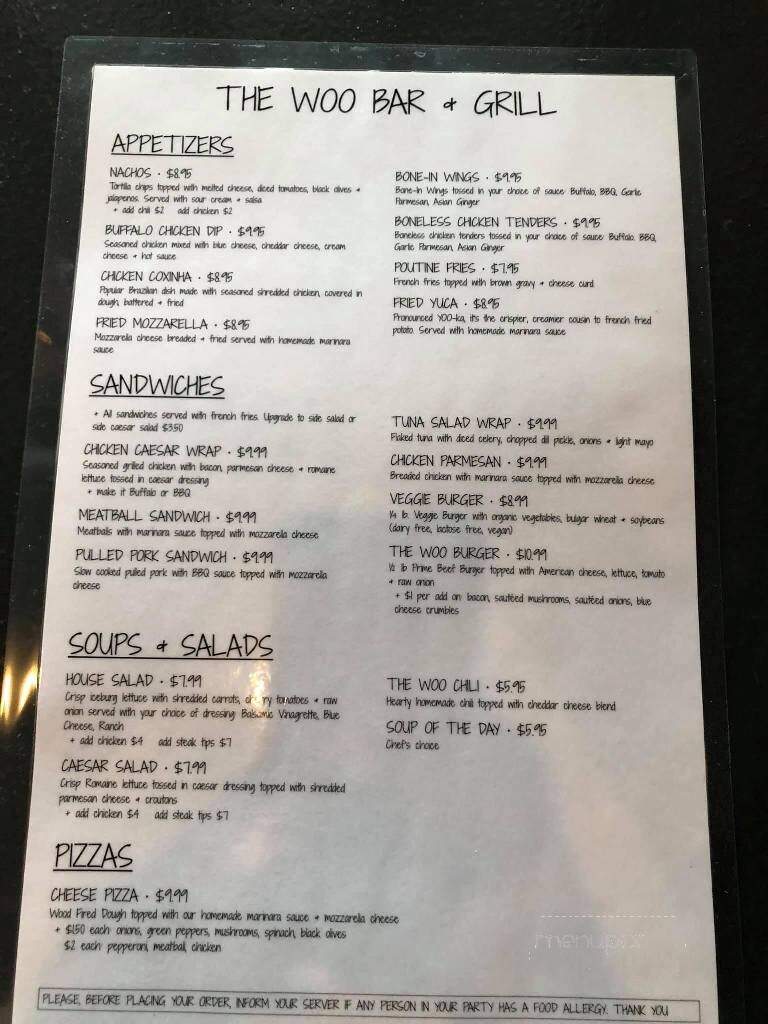 The Woo Bar & Grill - Worcester, MA menu_pic