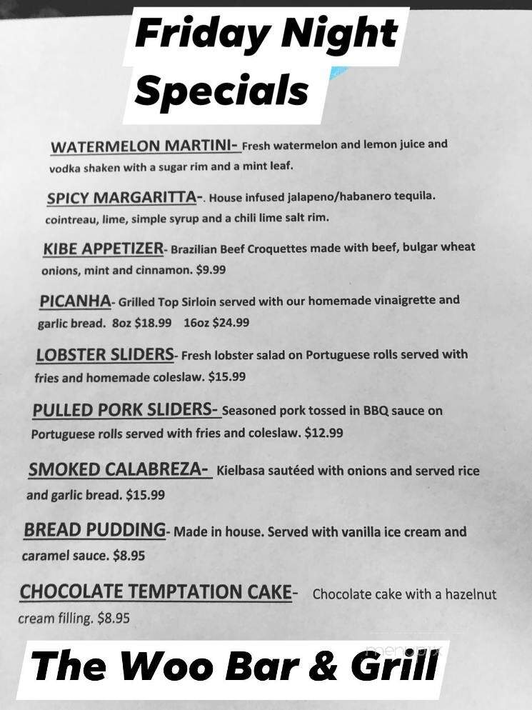 The Woo Bar & Grill - Worcester, MA menu_pic