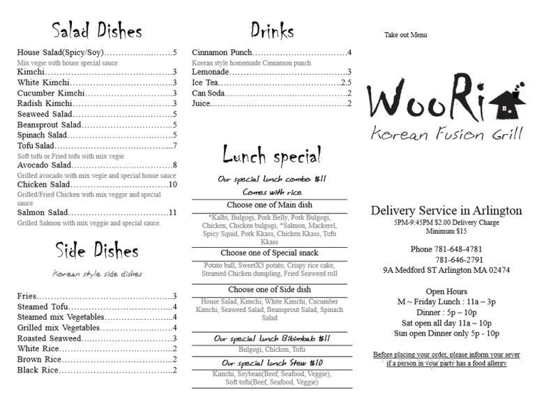 Woori Korean Fusion Grill - Arlington, MA menu_pic