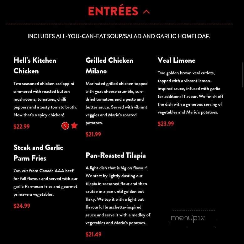 East Side Mario's - Red Deer, AB menu_pic