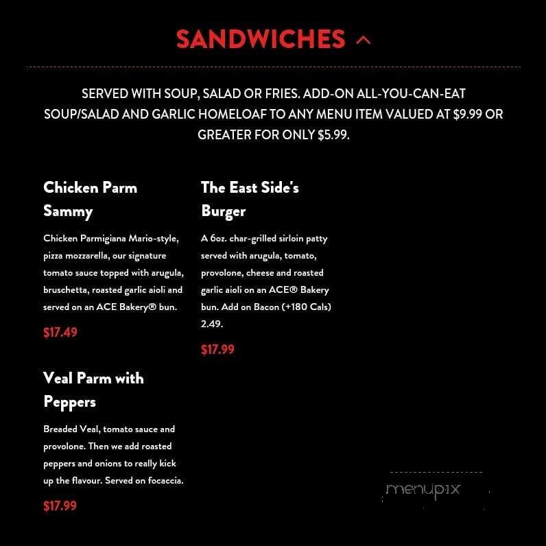 East Side Mario's - Red Deer, AB menu_pic