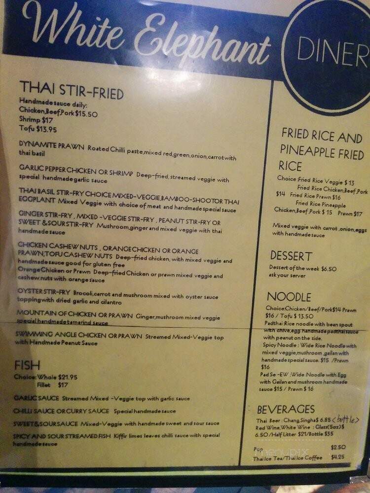 White Elephant Thai Cuisine - Calgary, AB menu_pic