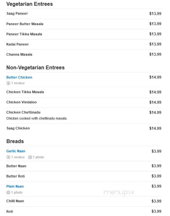 Manam's Bistro - Thorndale, PA menu_pic
