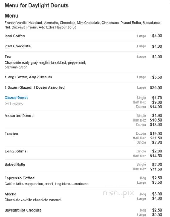 Daylight Donuts - Whitesboro, TX menu_pic