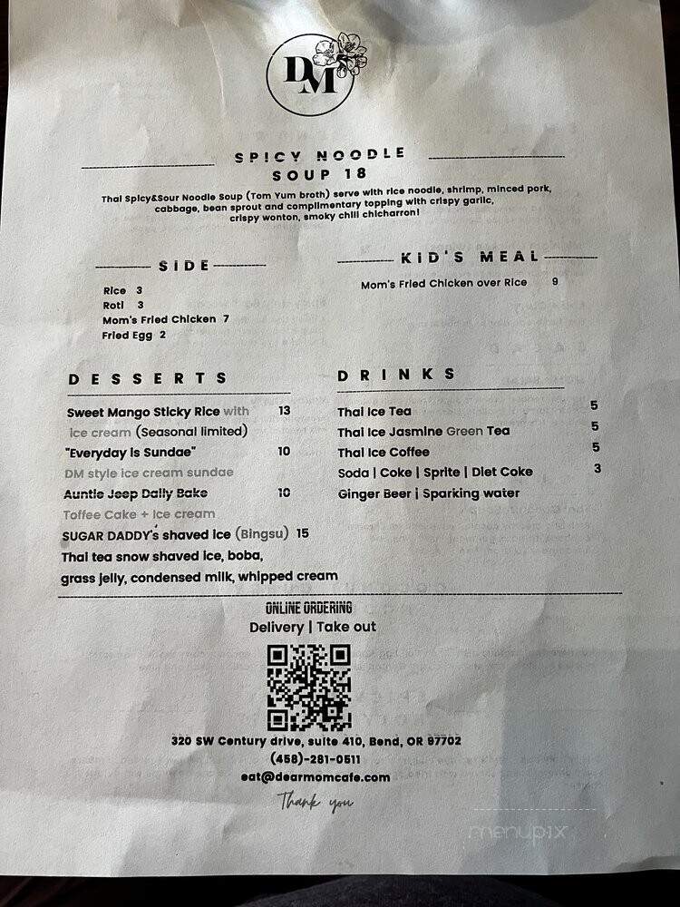 Dear Mom Cafe - Bend, OR menu_pic