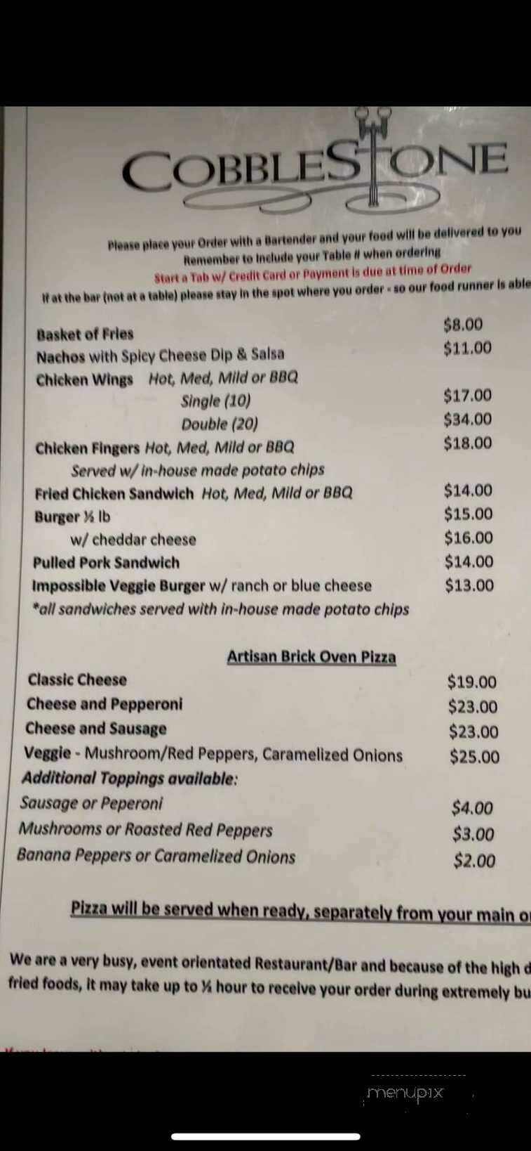 The Cobblestone Bar - Buffalo, NY menu_pic
