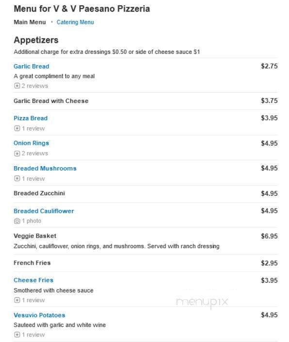 V & V Paesano Pizzeria - Bartlett, IL menu_pic