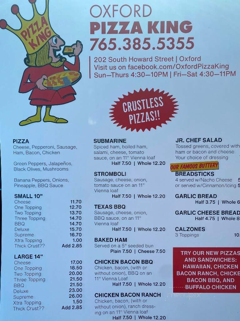 Pizza King - Oxford, IN menu_pic