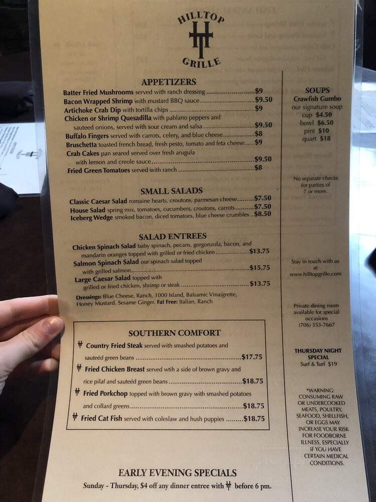 Hilltop Grille - Athens, GA menu_pic