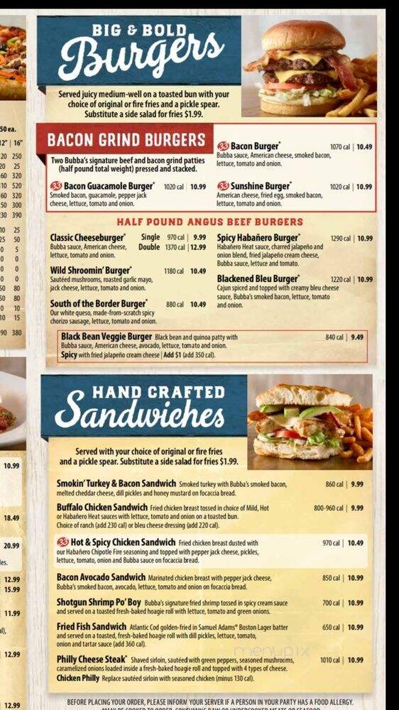 Bubba's 33 - The Colony, TX menu_pic
