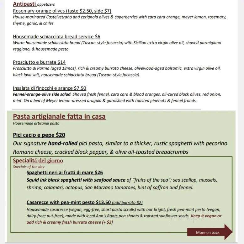 Vicini Pastaria - St. Louis, MO menu_pic