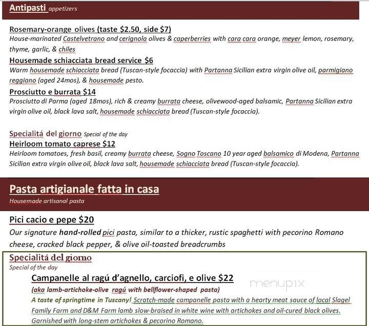 Vicini Pastaria - St. Louis, MO menu_pic