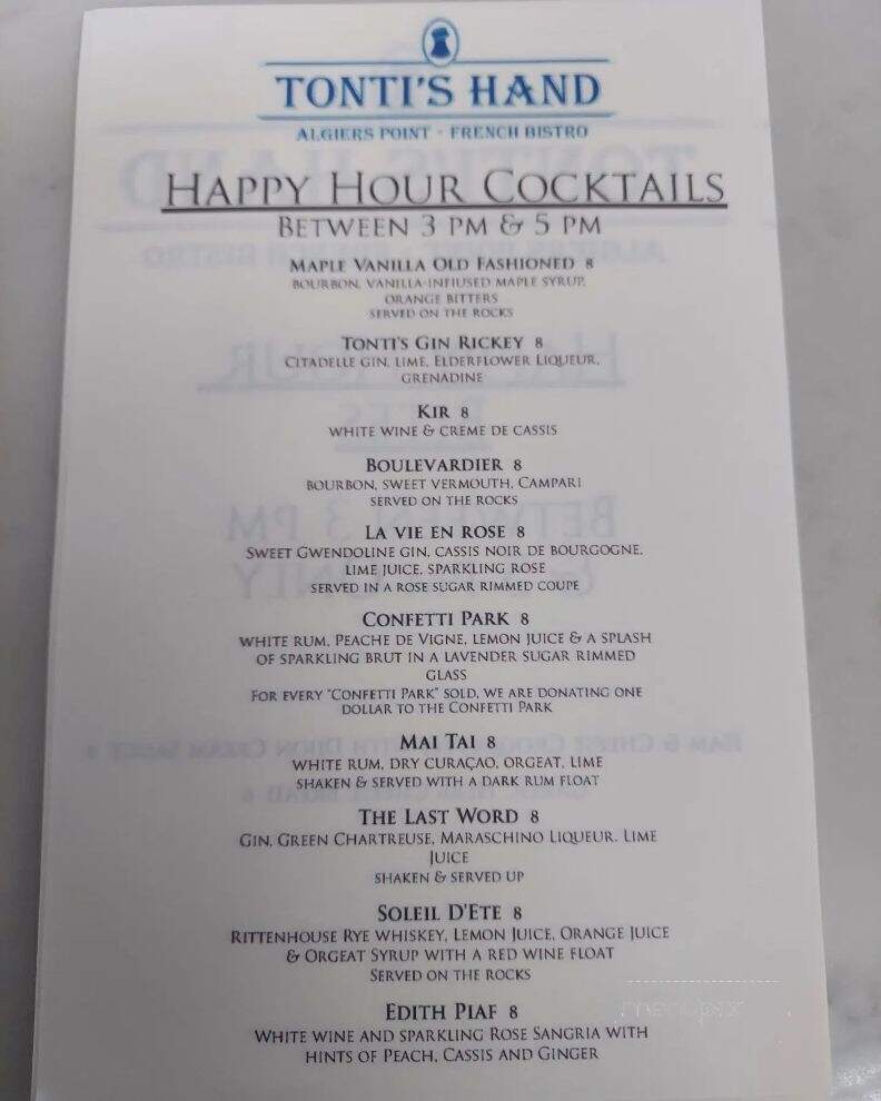 Tonti's Hand - New Orleans, LA menu_pic