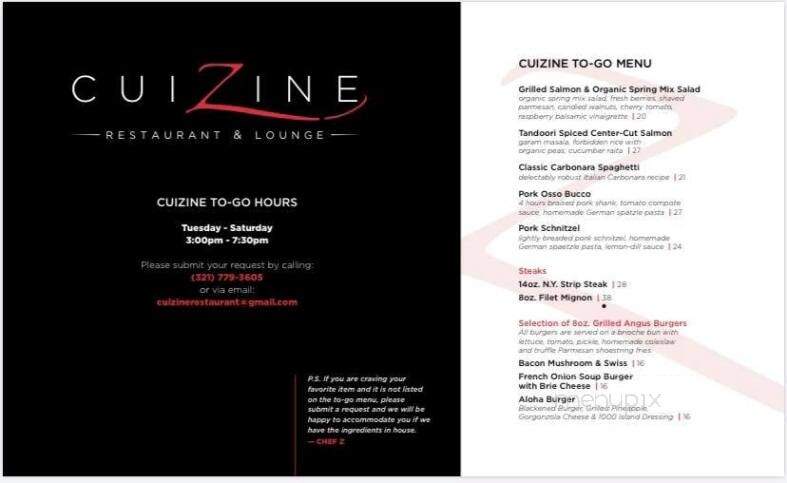 Cuizine Restaurant - Satellite Beach, FL menu_pic