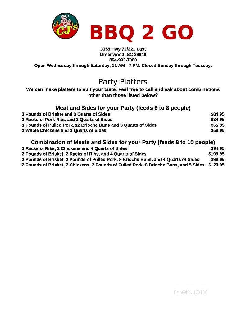 CJ's BBQ 2 GO - Greenwood, SC menu_pic