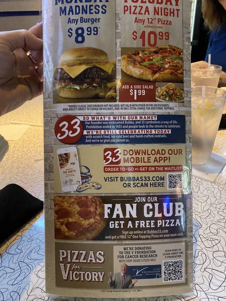 Bubba's 33 - Canton, OH menu_pic