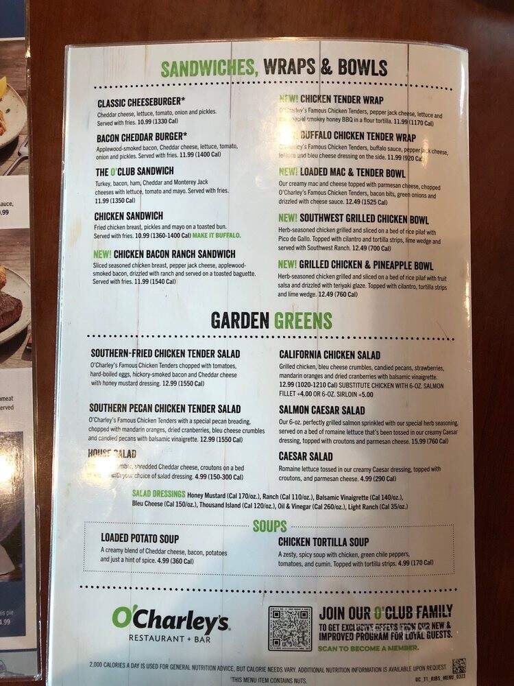 O'Charley's - Paducah, KY menu_pic