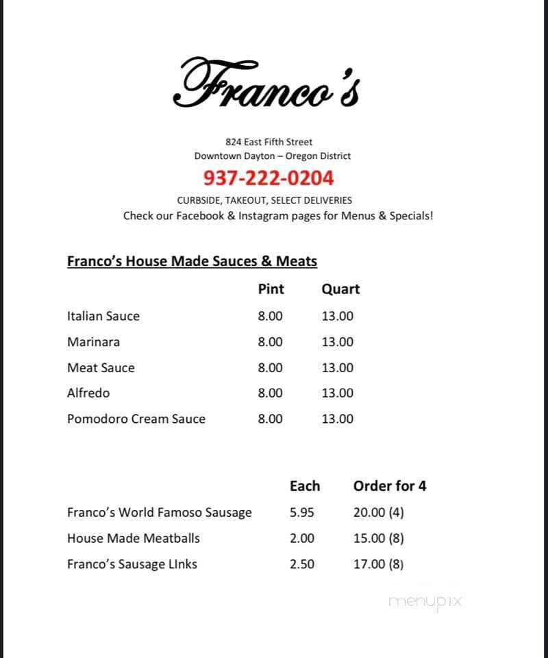 Franco's Ristorante Italian - Dayton, OH menu_pic