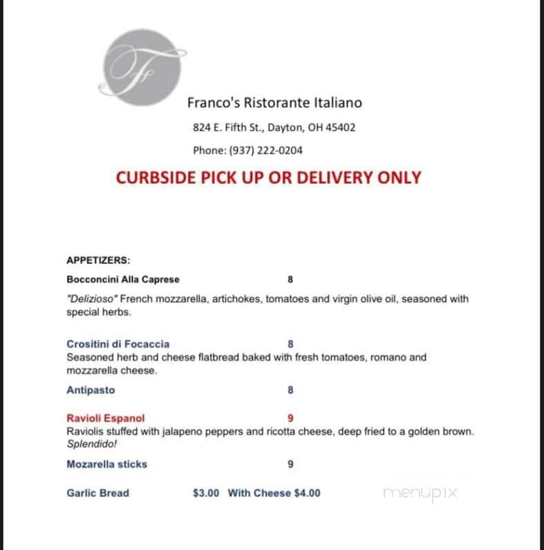 Franco's Ristorante Italian - Dayton, OH menu_pic