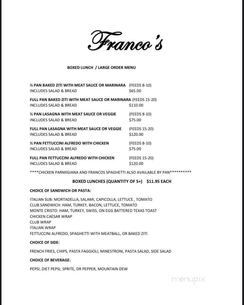 Franco's Ristorante Italian - Dayton, OH menu_pic