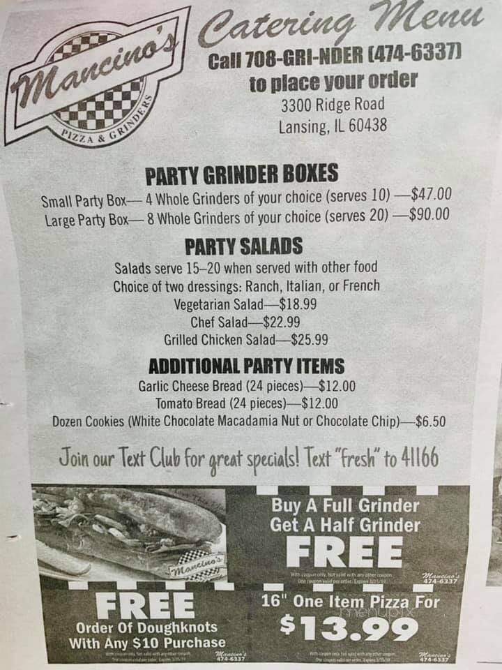 Mancino's Pizza & Grinders - Lansing, IL menu_pic