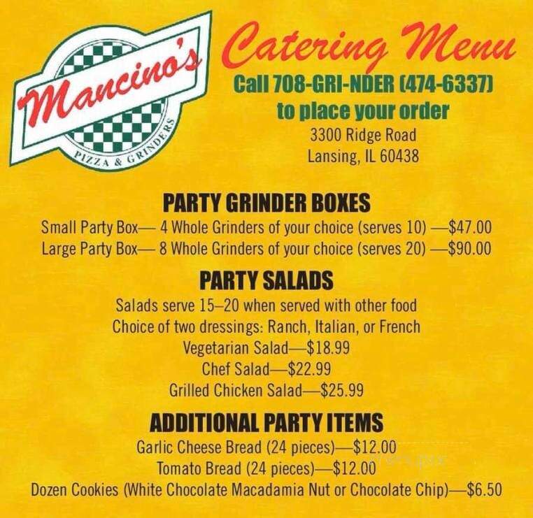 Mancino's Pizza & Grinders - Lansing, IL menu_pic