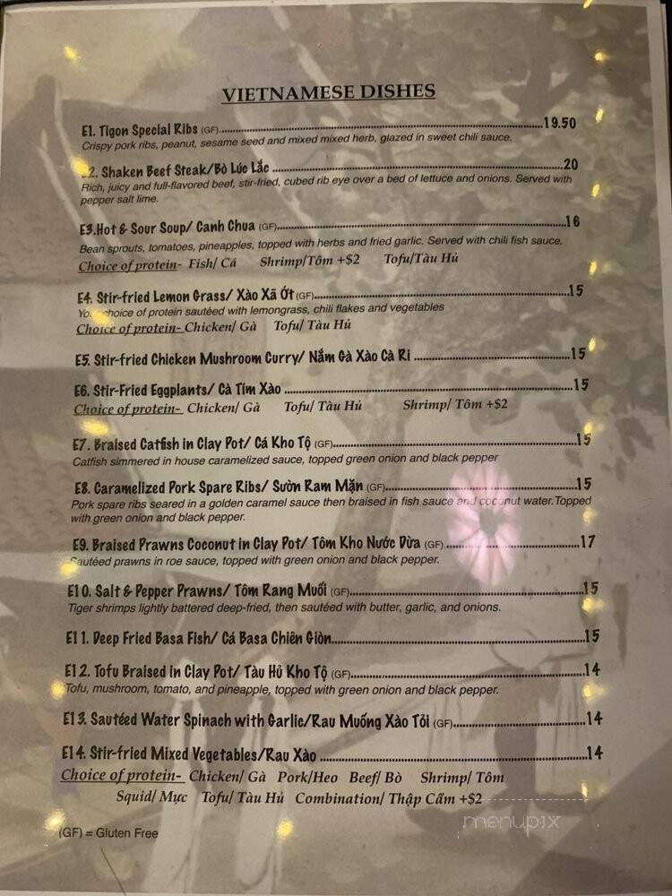 Tigon - El Cerrito, CA menu_pic