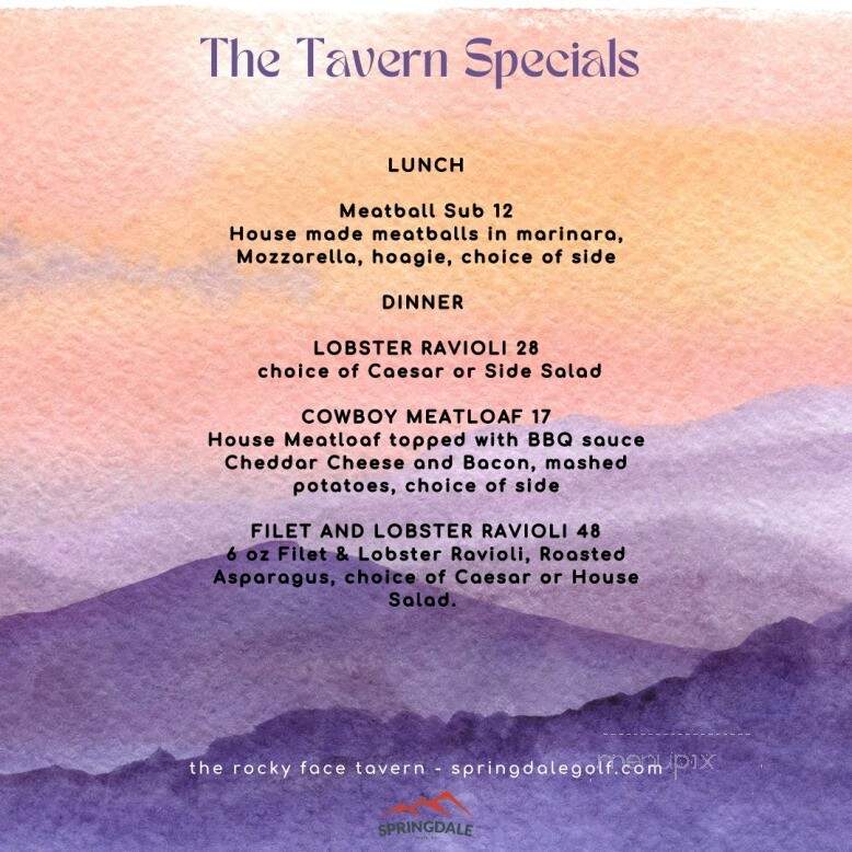 Rocky Face Tavern - Canton, NC menu_pic