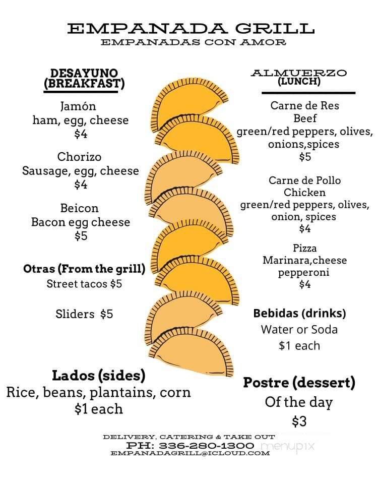 Empanada Grill - Greensboro, NC menu_pic