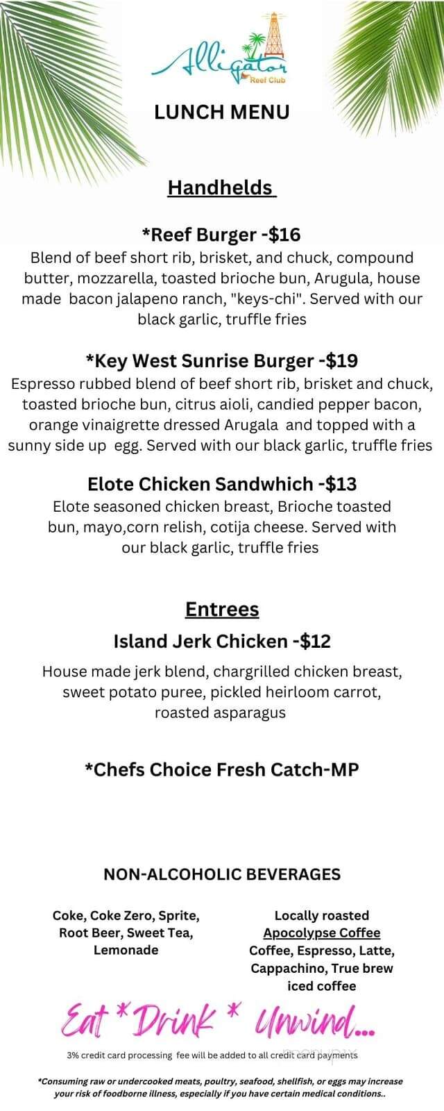 Alligator Reef Club - Melbourne, FL menu_pic