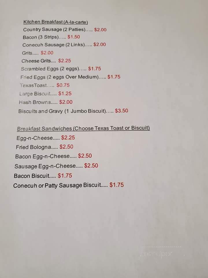 Red Hill Kitchen - Tallassee, AL menu_pic