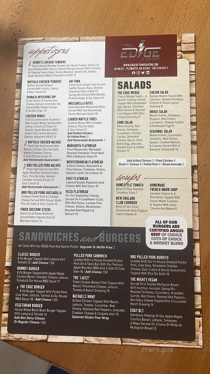 The Edge of Town Tavern - Plymouth, NH menu_pic
