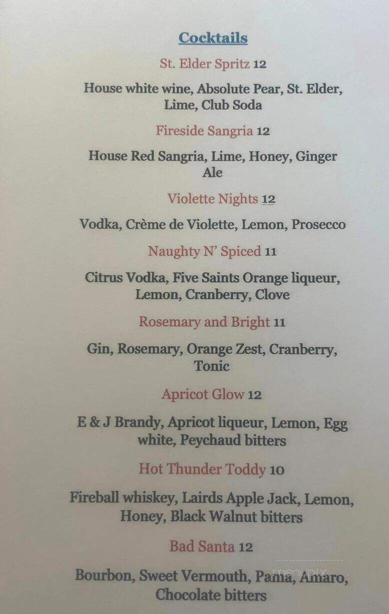 Thunderhead Lodge - Andreas, PA menu_pic