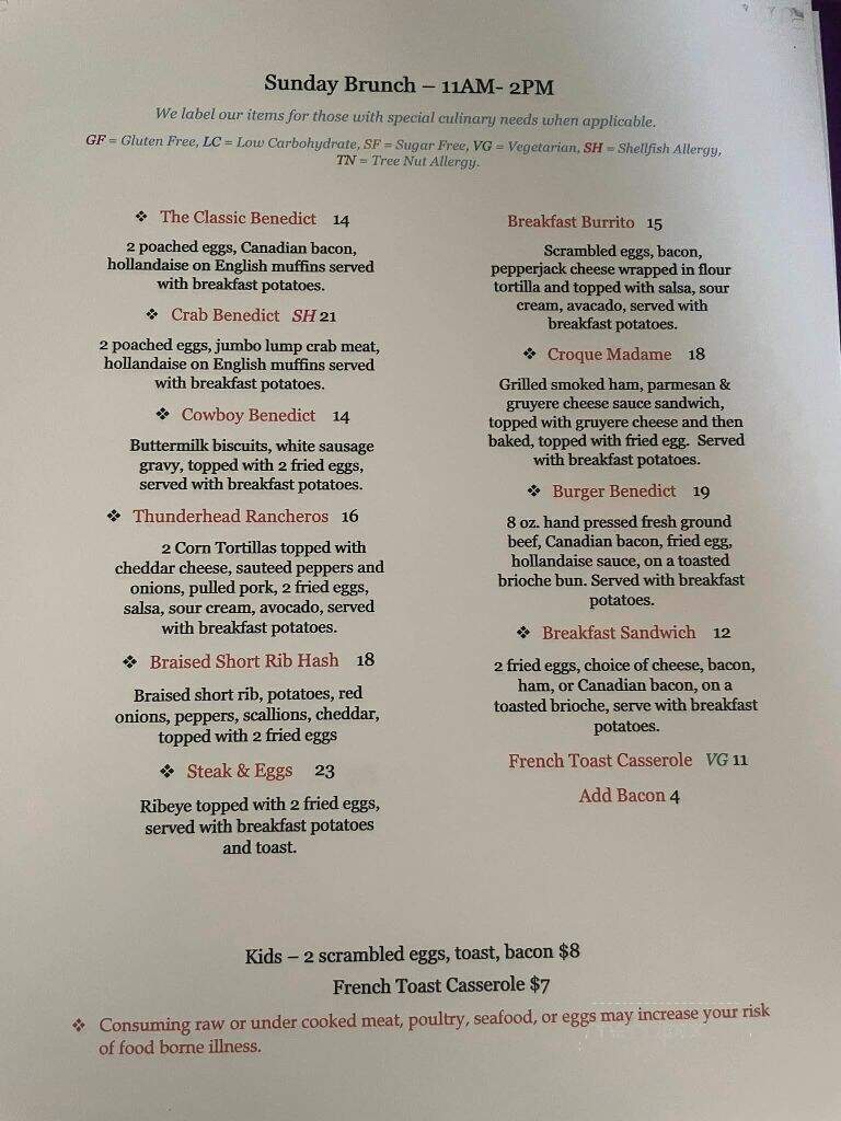 Thunderhead Lodge - Andreas, PA menu_pic