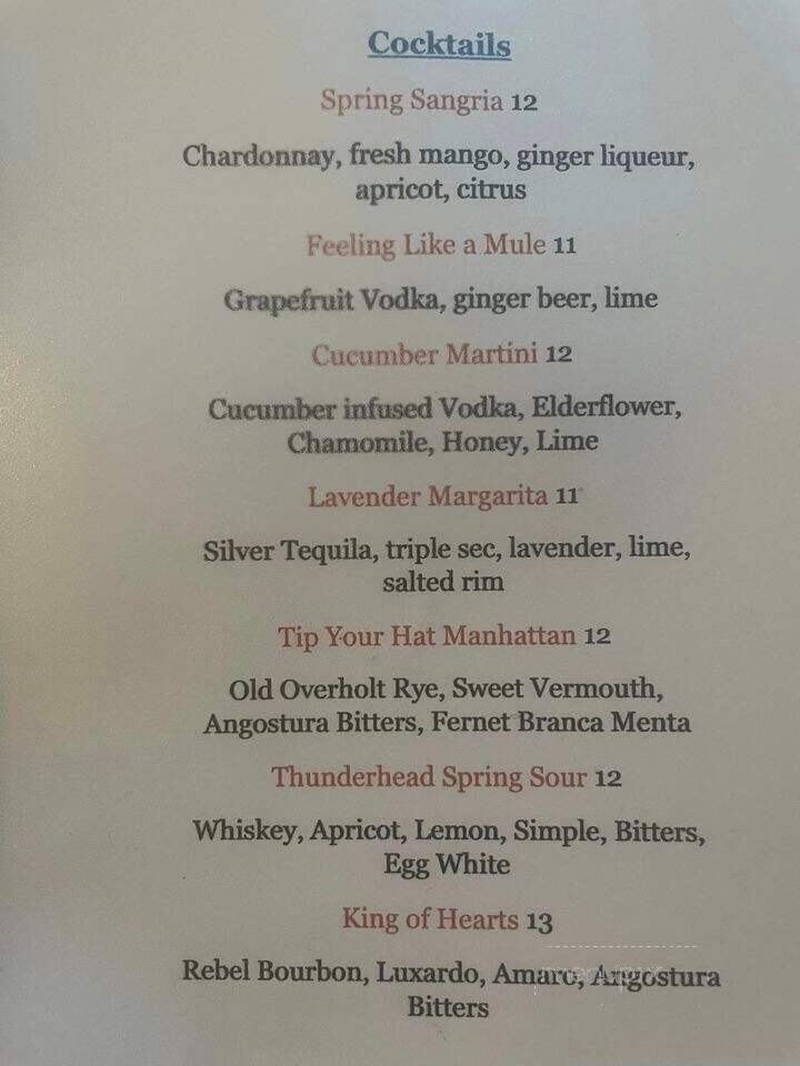 Thunderhead Lodge - Andreas, PA menu_pic