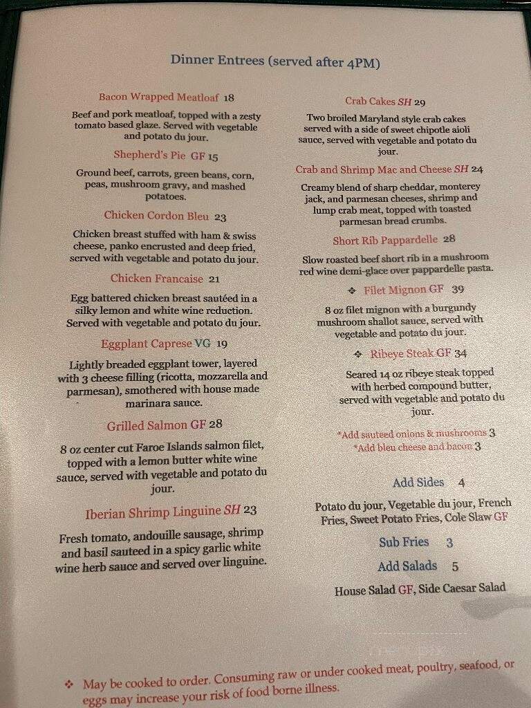 Thunderhead Lodge - Andreas, PA menu_pic