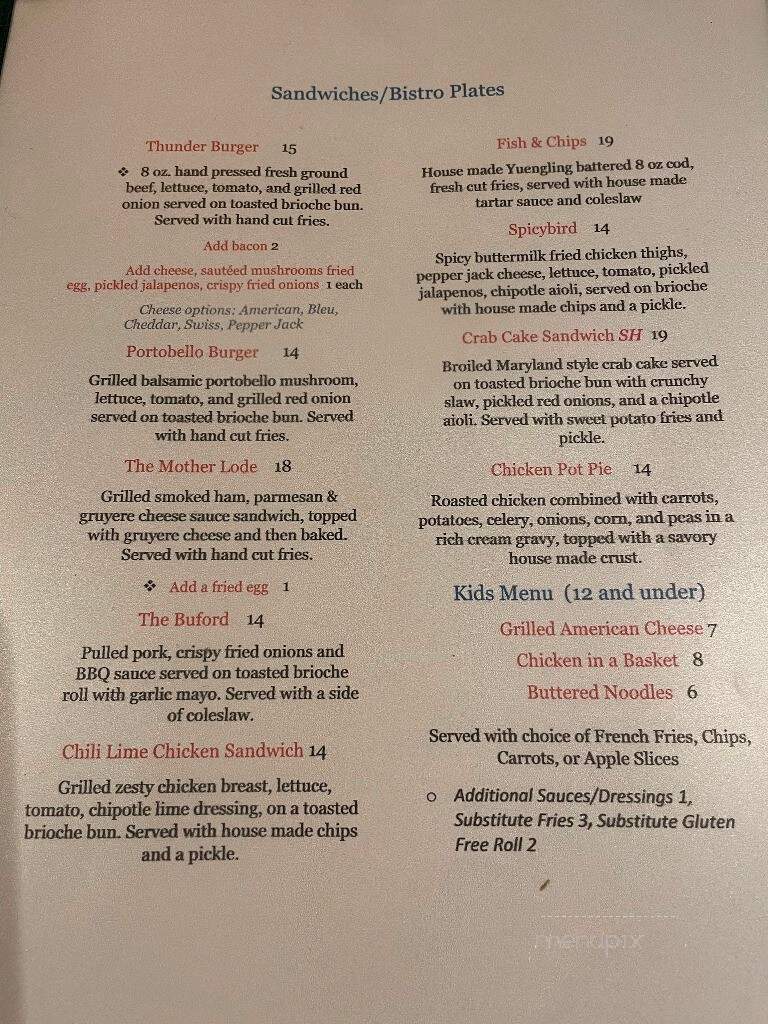 Thunderhead Lodge - Andreas, PA menu_pic