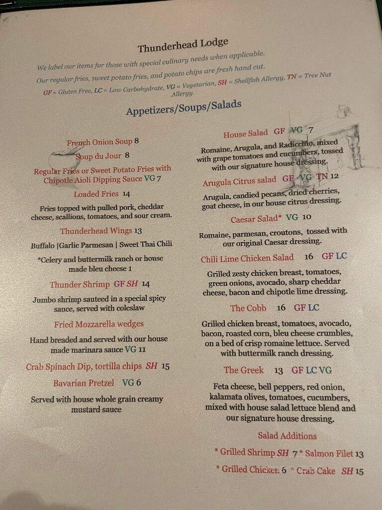 Thunderhead Lodge - Andreas, PA menu_pic
