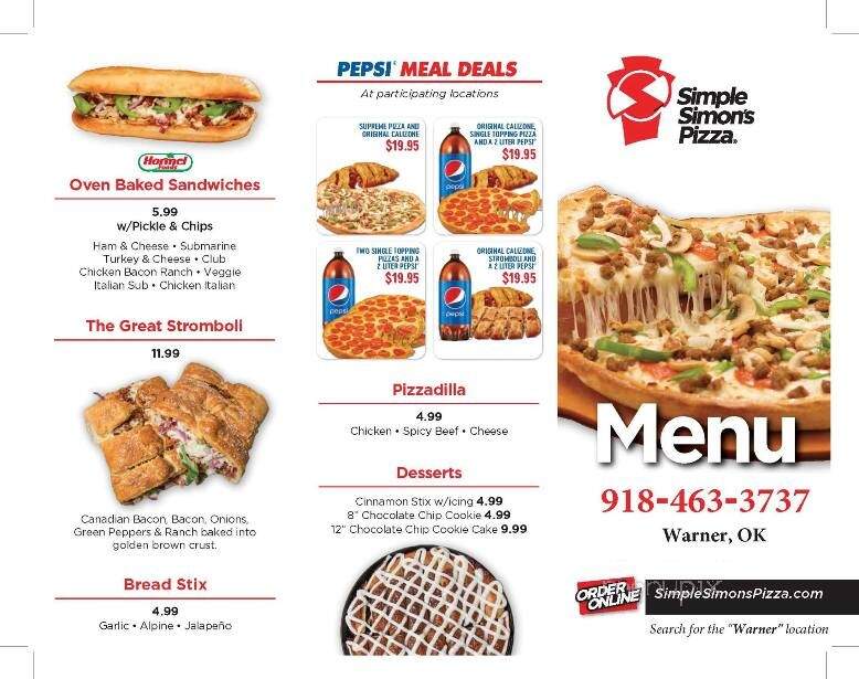 Simple Simon's Pizza - Warner, OK menu_pic