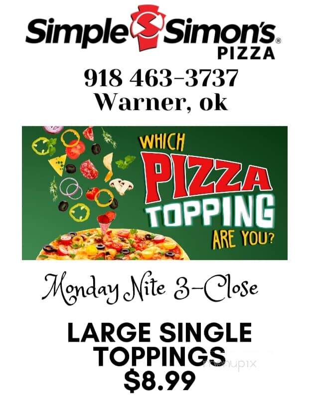 Simple Simon's Pizza - Warner, OK menu_pic