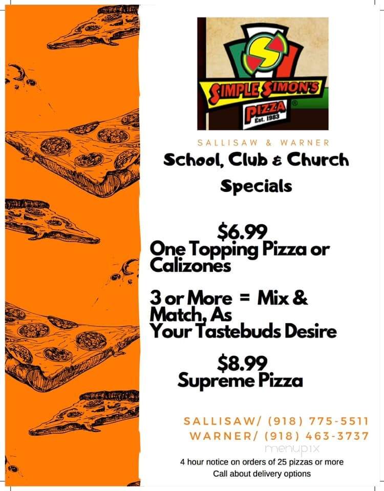 Simple Simon's Pizza - Warner, OK menu_pic